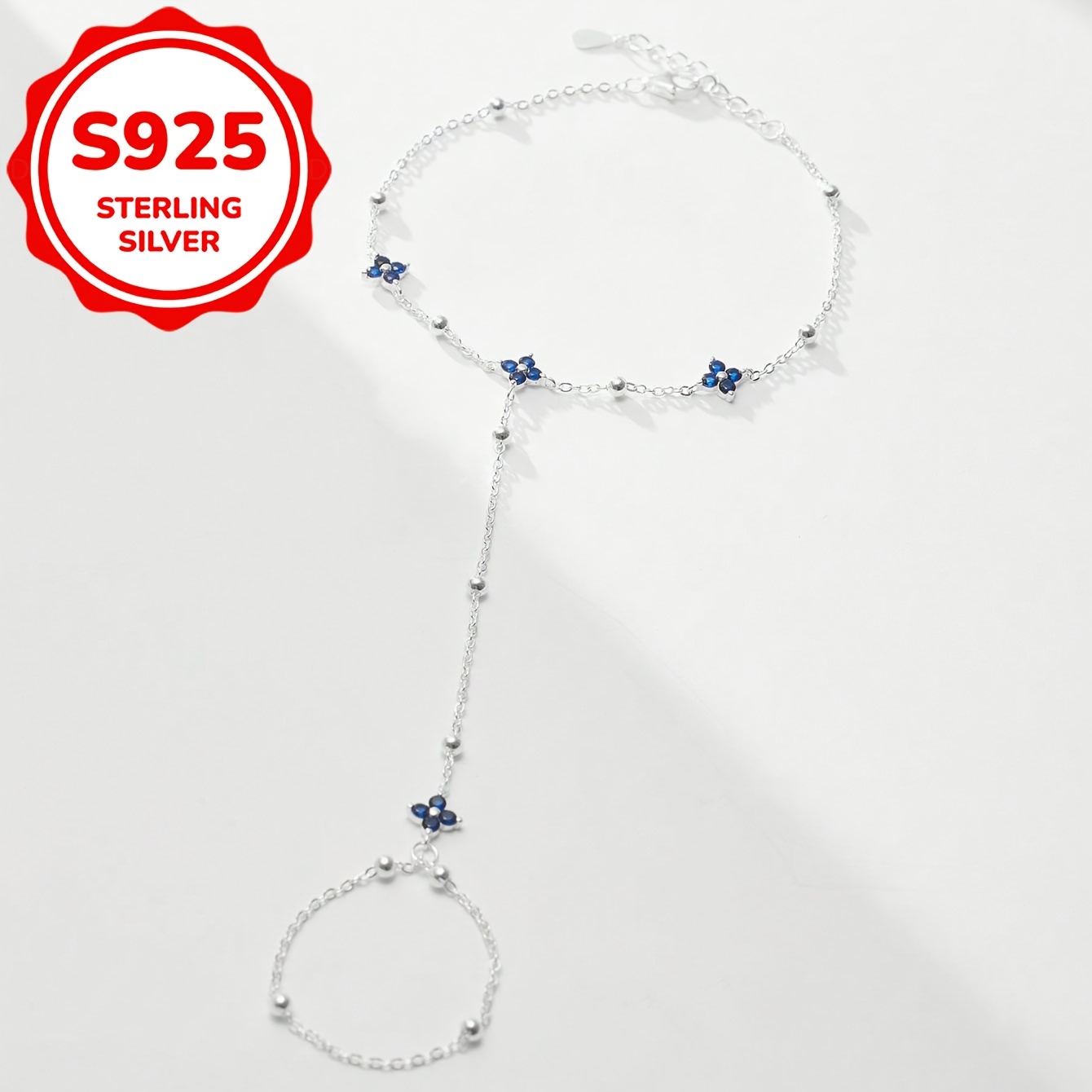 Women's Unique Blue Four-Leaf Clover Cubic Zirconia Bracelet